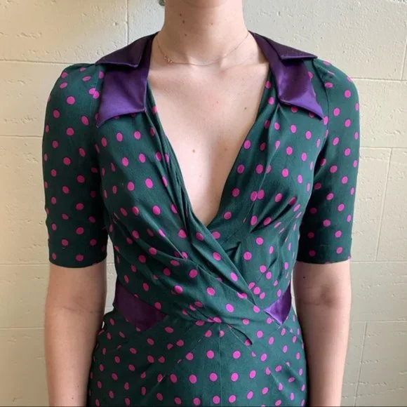 Rare Vintage Moschino Silk Polka Dot Retro Dress sz S - Picture 6 of 15